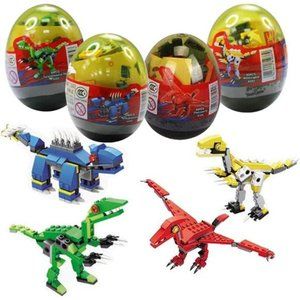 4 Pack Dinosaur Building Blocks Toys in Jumbo Eggs for Kids Boys Girls